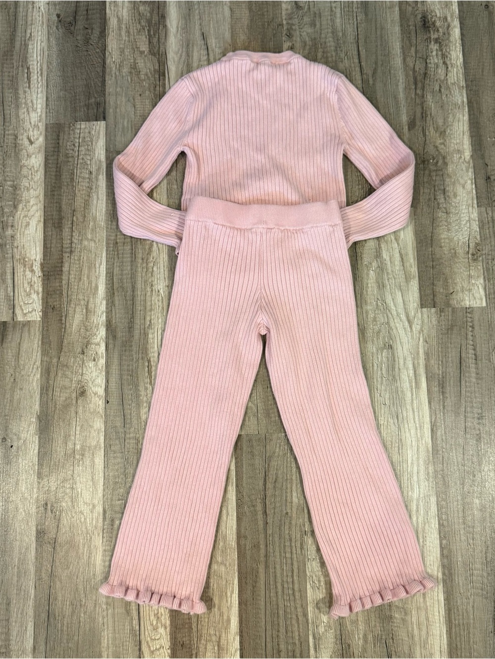 Primark Girls Light Pink knit Ribbed Two-Piece Set with Ruffle Trim - Picture 5 of 5